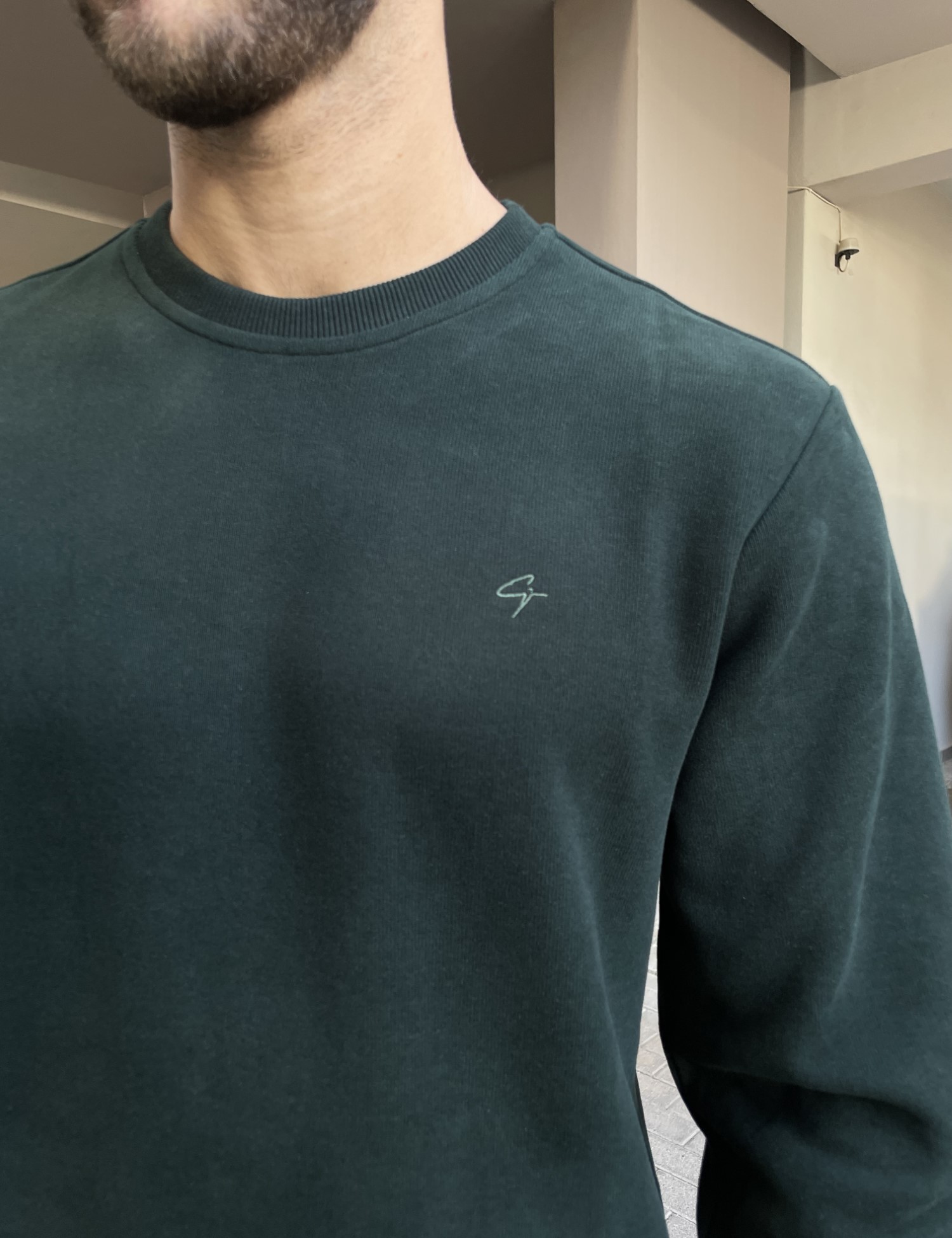 Ανδρική κυπαρισσί πλεκτή βαμβακερή μακρυμάνικη μπλούζα plus size 2308D φωτογραφία